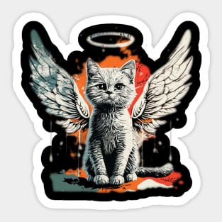 Cute cat with Angel's wings painted Sticker